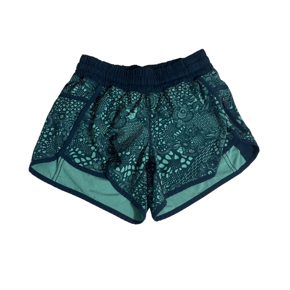 Lululemon Tracker Short V Teal Navy Paisley Lace Print Running Shorts Size 4